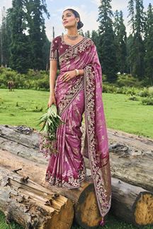 Picture of Splendid Mauve Banarasi Silk Designer Saree for Wedding and Reception