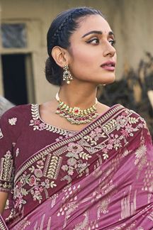 Picture of Splendid Mauve Banarasi Silk Designer Saree for Wedding and Reception