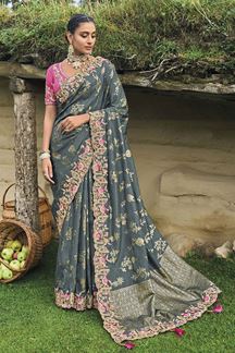 Picture of Spectacular Banarasi Silk Designer Saree for Wedding and Reception