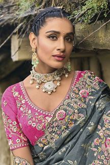 Picture of Spectacular Banarasi Silk Designer Saree for Wedding and Reception