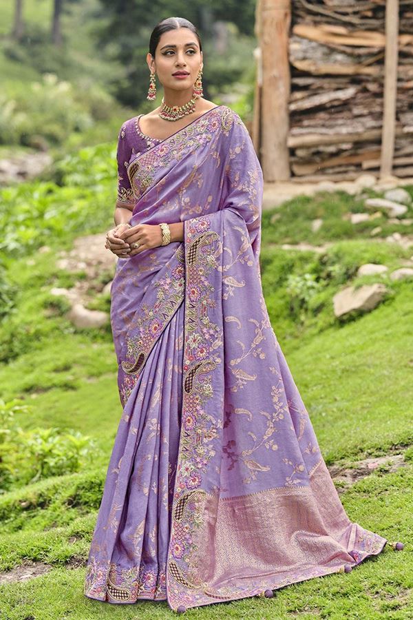 Picture of Charismatic Lavender Banarasi Silk Designer Saree for Wedding and Engagement