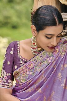 Picture of Charismatic Lavender Banarasi Silk Designer Saree for Wedding and Engagement