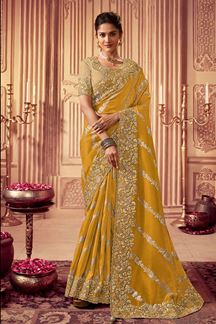 Picture of Charming Mustard Colored Designer Saree