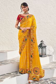 Picture of Awesome Silk Designer Saree for Wedding and Haldi