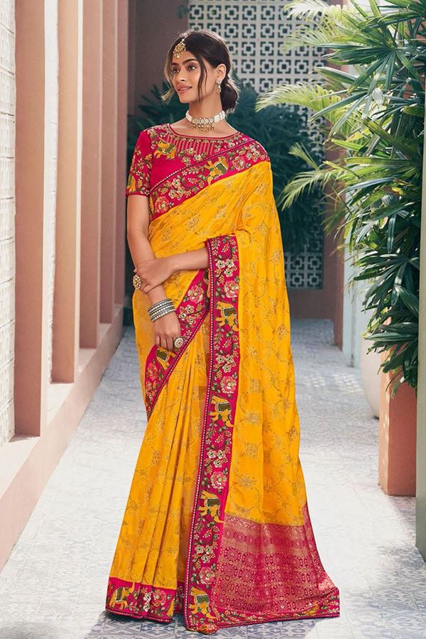 Picture of Stylish Silk Designer Saree for Wedding and Haldi