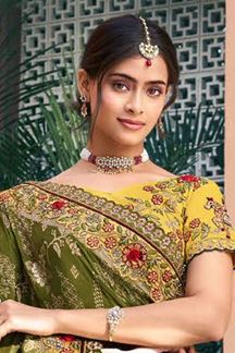 Picture of Flamboyant Silk Designer Half and Half Saree for Wedding and Haldi