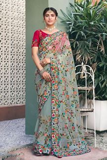 Picture of Vibrant Net Designer Saree for Engagement and Reception