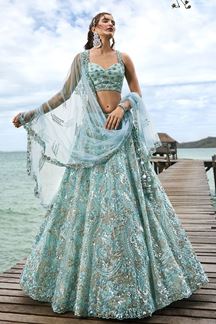 Picture of Astounding Turquoise Blue Designer Lehenga Choli for Engagement and Reception