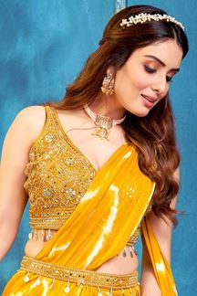 Picture of Outstanding Saree Style Designer Indo-Western Outfit for Haldi and Mehendi