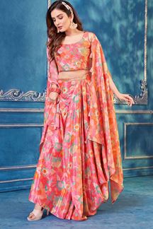 Picture of Fashionable Designer Floral Printed Indo-Western Outfit for Sangeet and Haldi