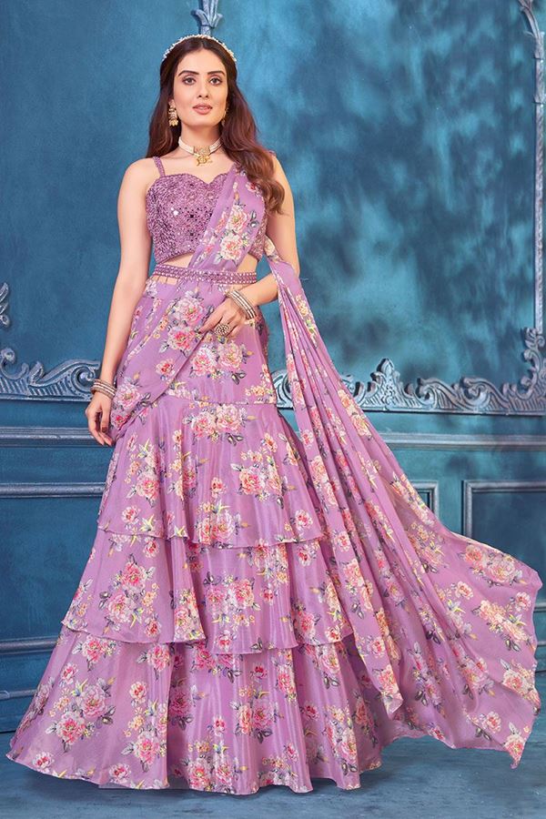 Picture of Flamboyant Designer Saree Style Indo-Western Outfit with Ruffles for Sangeet and Haldi