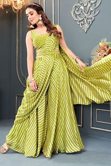 Picture of Amazing Designer Saree Style Indo-Western Outfit for Haldi and Mehendi