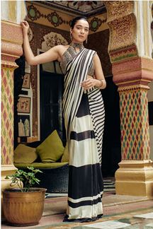 Picture of Artistic Black and White Designer Ready to Wear Saree for Sangeet, Reception and Party