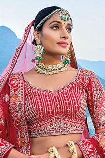 Picture of Fascinating Red and Pink Silk Designer Bridal Lehenga Choli for Wedding