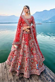 Picture of Spectacular Red Silk Designer Bridal Lehenga Choli for Wedding