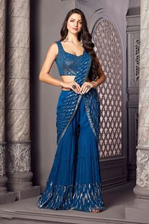 Picture of Bollywood Blue Designer Indo-Western Suit for Sangeet, Haldi or Mehendi