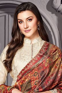 Picture of Charming Cream and Maroon Designer Indo-Western Suit for Sangeet, Haldi or Mehendi