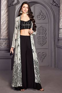 Picture of Fascinating Black and White Designer Indo-Western Suit for Sangeet, Haldi or Mehendi