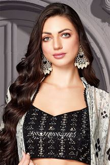 Picture of Fascinating Black and White Designer Indo-Western Suit for Sangeet, Haldi or Mehendi