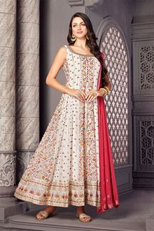 Picture of Outstanding White Colored Designer Anarkali Suit for Sangeet, Haldi, or Mehendi