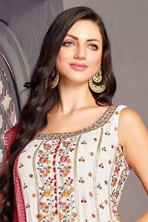 Picture of Outstanding White Colored Designer Anarkali Suit for Sangeet, Haldi, or Mehendi