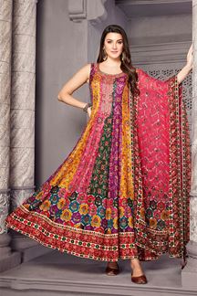 Picture of Spectacular Multi Colored Designer Anarkali Suit for Sangeet, Haldi, or Mehendi