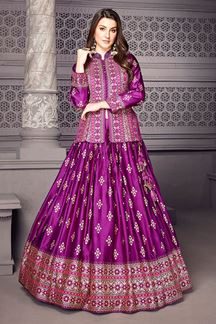 Picture of Smashing Purple Designer Indo-Western Lehenga Choli for Wedding and Reception