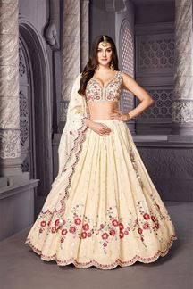 Picture of Lovely Beige Designer Indo-Western Lehenga Choli for Wedding and Reception