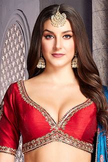 Picture of Ethnic Red and Blue Designer Indo-Western Lehenga Choli for Wedding and Reception