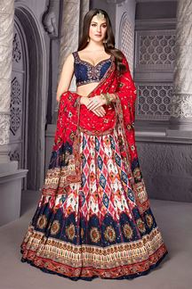 Picture of Awesome Navy Blue and Multi Designer Indo-Western Lehenga Choli for Wedding and Reception