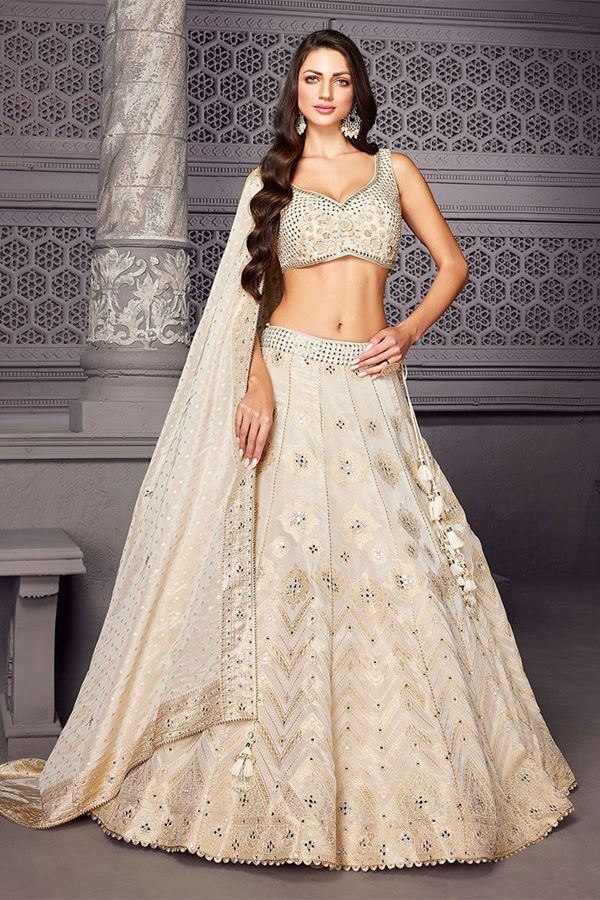 Picture of Royal Cream Designer Indo-Western Lehenga Choli for Sangeet and Engagement