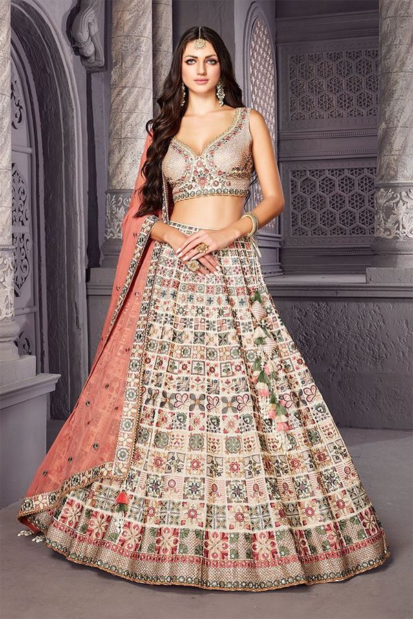 Picture of Magnificent Beige Designer Indo-Western Lehenga Choli for Wedding and Engagement