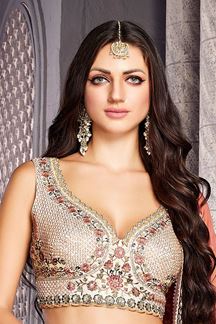 Picture of Magnificent Beige Designer Indo-Western Lehenga Choli for Wedding and Engagement