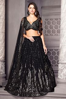 Picture of Fascinating Black Designer Indo-Western Lehenga Choli for Sangeet and Reception