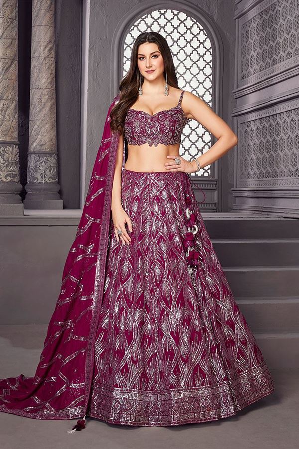 Picture of Outstanding Magenta Designer Indo-Western Lehenga Choli for Wedding and Sangeet