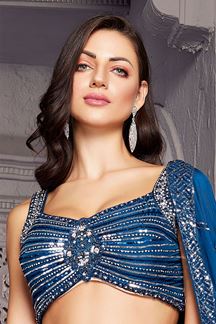 Picture of Splendid Blue Designer Indo-Western Lehenga Choli for Sangeet and Reception