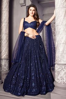 Picture of Spectacular Navy Blue Designer Indo-Western Lehenga Choli for Sangeet and Reception