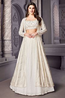 Picture of Charismatic Off White Designer Indo-Western Lehenga Choli with Long Jacket for Sangeet and Engagement