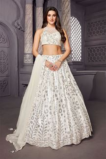 Picture of Breathtaking Off White Designer Indo-Western Lehenga Choli for Engagement and Reception