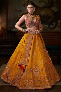 Picture of Magnificent Banarasi Silk Designer Indo-Western Lehenga Choli for Wedding and Haldi