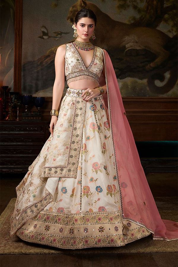 Picture of Floral Silk Designer Lehenga Choli for Engagement and Reception