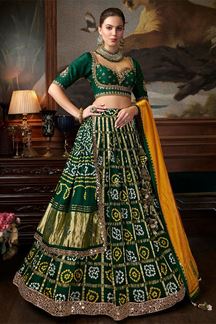 Picture of Traditional Dark Green Bandhani Designer Lehenga Choli for Wedding
