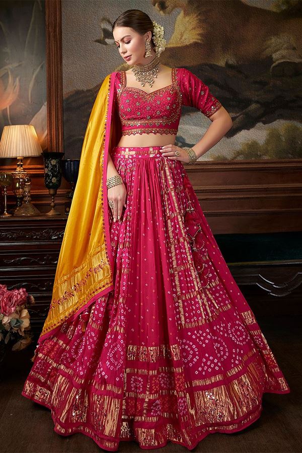 Picture of Marvelous Pink Designer Bandhani Lehenga Choli for Wedding