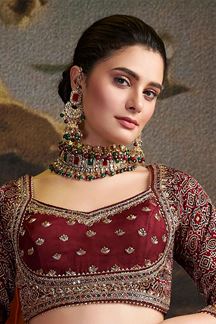 Picture of Exquisite Maroon Ajrakh Print Lehenga Choli for Wedding