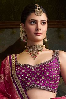 Picture of Lovely Purple Bandhani Designer Lehenga Choli for Wedding and Sangeet