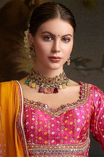 Picture of Artistic Pink and Off-White Designer Lehenga Choli for Wedding and Sangeet