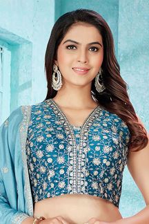 Picture of Pretty Blue Designer Indo-Western Lehenga Choli for Engagement and Sangeet