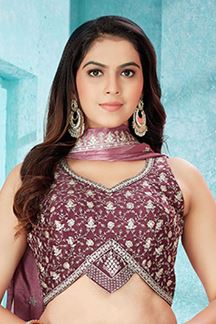 Picture of Surreal Mauve Crepe Designer Indo-Western Lehenga Choli for Engagement and Reception