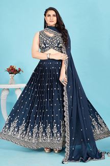 Picture of Flawless Navy Blue Designer Lehenga Choli for Wedding and Sangeet