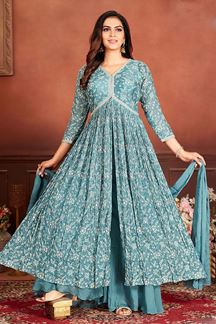 Picture of Astounding Sky Blue Designer Anarkali Suit for Party